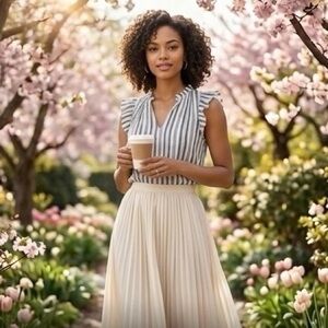 🌬️ LOFT Gray & White Stripe Ruffle Shoulder V-Neck Blouse | Size S